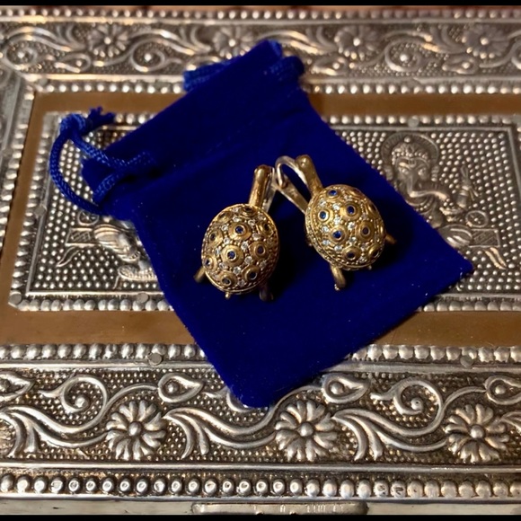 European Turtle Earrings Encrusted Sapphire Topaz - Picture 4 of 16
